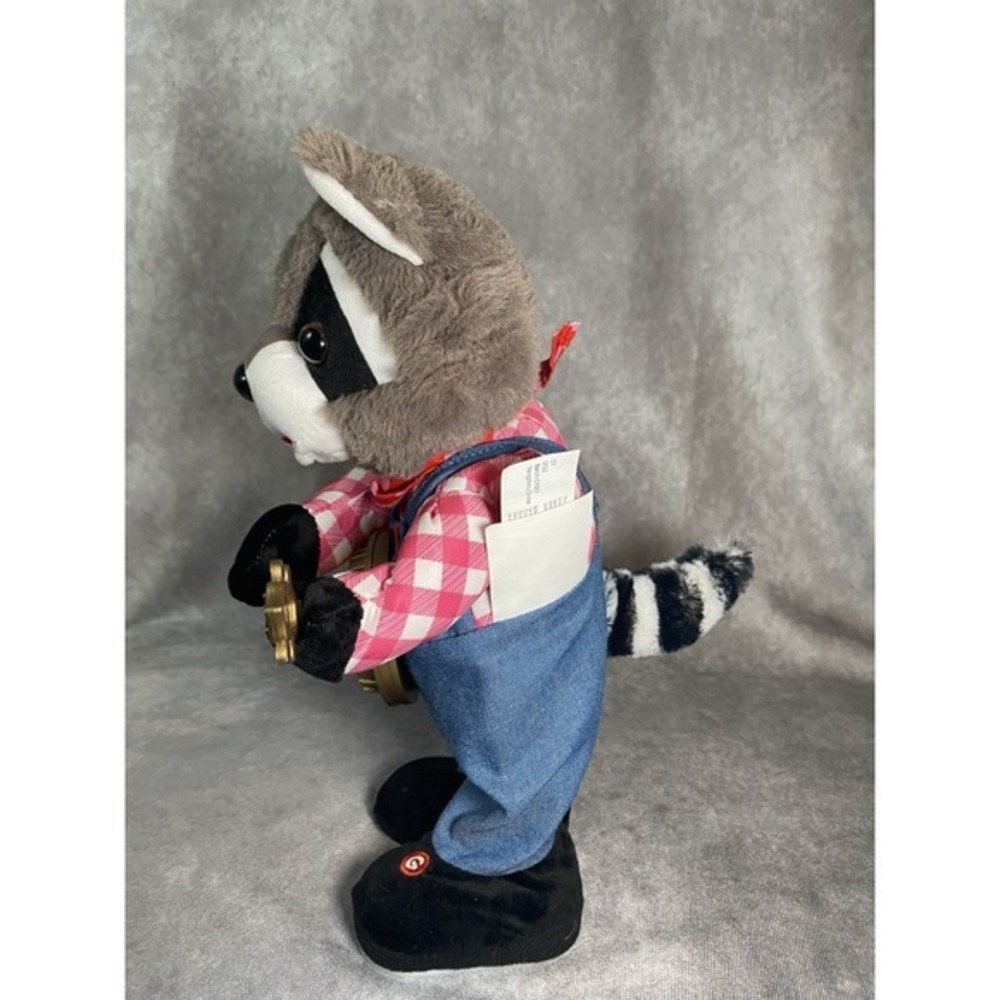 Gemmy Animated Banjo Playing Raccoon Plush 12" Valentine Holiday Spinner - Picture 2 of 6